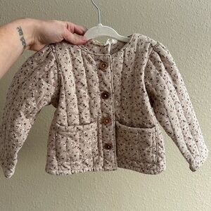 Quilted Floral Quilted Jacket with Wooden Buttons